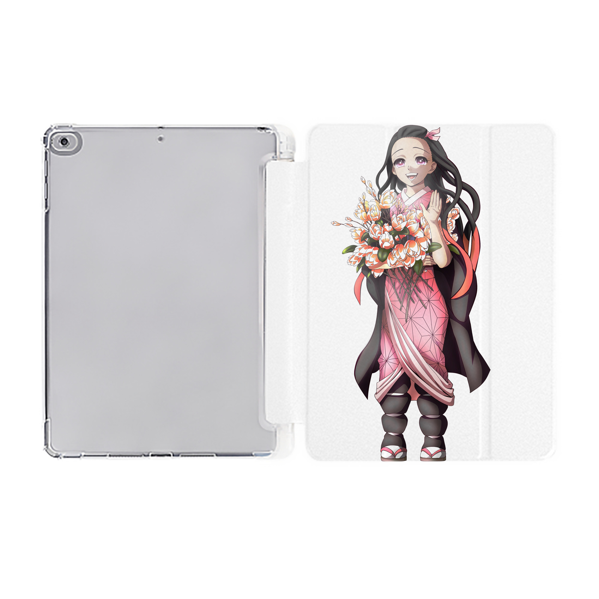 （画像用） 鬼滅の刃（きめつのやいば）竈門 禰󠄀豆子／かまど ねずこ Kamado Nezuko IPad ケース ペン収納付き 三つ折りスタンド PUレザー×シリコン 対応機種9.5/10.5/10.9インチ
